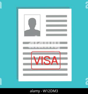 approved visa application, flat design. Documents with personal data vector illustration, flat cartoon paper document stack with user profile data and Stock Vector