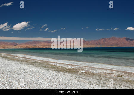 Lake Manasaroval near Mount Kailash against the blue sky, Tibet, China Stock Photo