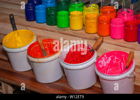 colorful plastisol ink in transparent bottles in screen printing tee shirt  factory store Stock Photo - Alamy