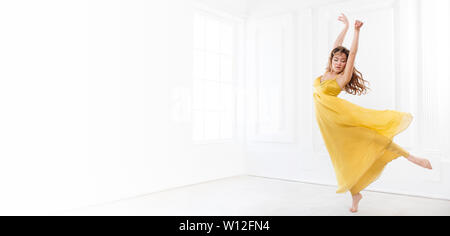 Ultrawide shot of contemporary dancer on white Stock Photo
