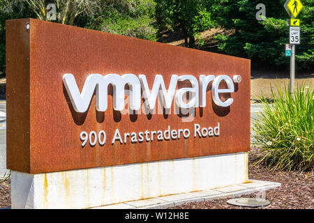 June 21, 2019 Palo Alto / CA / USA - Sign located at the entrance to VMware offices located in Silicon Valley; VMware provides cloud computing and pla Stock Photo
