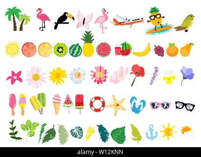 Big Collection Set of Elements for Summer Poster Background. Vector Illustration Stock Vector