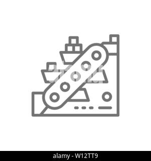 Vector metallurgy conveyor, mining industry line icon. Stock Vector