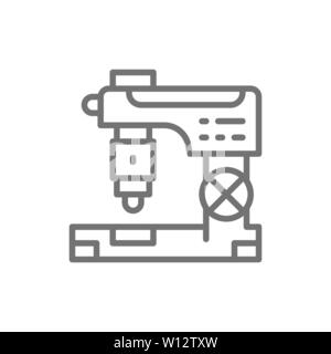 Cnc milling machine, laser metal cutting, engraving machine line icon. Stock Vector