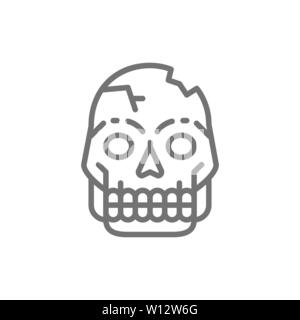 Primitive man skull, Pithecanthropus bones, human remains line icon. Stock Vector