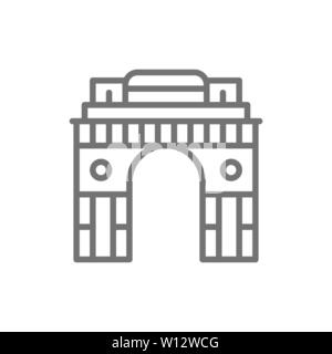 Triumphal Arch Gate of India to New Delhi line icon. Stock Vector