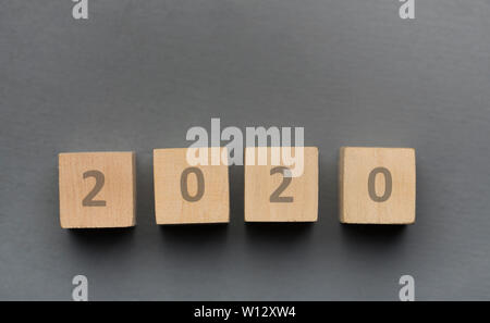 Wooden blocks with text on grey background Stock Photo