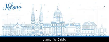 Outline Helena Montana City Skyline with Blue Buildings. Vector Illustration. Business Travel and Tourism Concept with Historic Architecture. Stock Vector