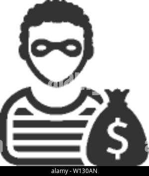 Burglar icon in single color. People person thief steal money sack dollar sign Stock Vector