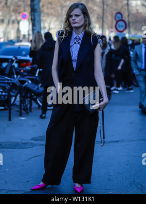 Hanne Gaby Odiele on the street during the Paris Fashion Week. (Photo by Mauro Del Signore / Pacific Press) Stock Photo