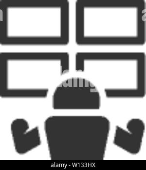 Surveillance room icon in single color. Monitor cctv, computer, protection, screen Stock Vector