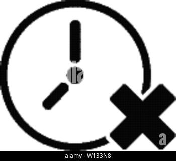 Clock with cross sign icon in single grey color. Waiting time, queue Stock Vector