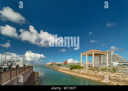 Hamakawa fishing port and fisherina district in the vicinity of the American Village in Chatan City of Okinawa. Stock Photo