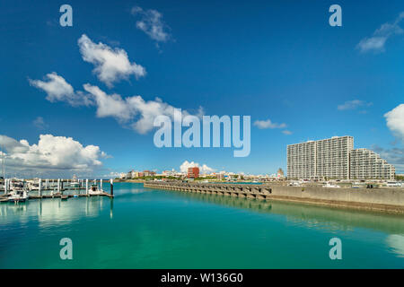 Hamakawa fishing port and fisherina district in the vicinity of the American Village in Chatan City of Okinawa. Stock Photo