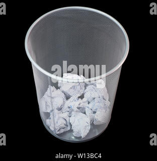 Bin mesh net pattern trash paper crumple,isolated on background Stock Photo