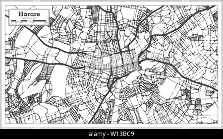 Harare Zimbabwe City Map iin Black and White Color. Outline Map. Vector Illustration. Stock Vector