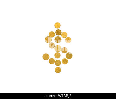 Golden coins design of dollar icon shape on white background Stock Photo