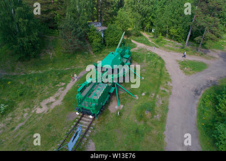 LENINGRAD REGION, RUSSIA  - JUNE 06, 2019: Top view of the TM-1-180 180-mm artillery cannon in a combat position. Fort 'Krasnaya Gorka' (Alekseevsky) Stock Photo