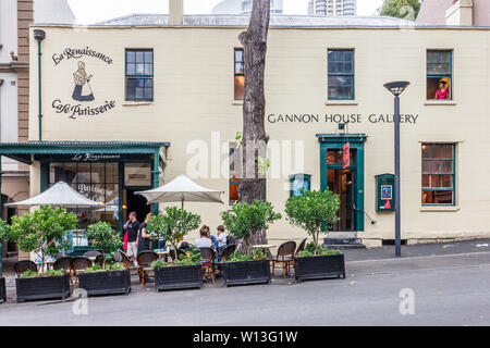 Sydney, Australia - January 2nd 2014: The La Renaissance cafe and Gannon House Gallery building. This is in the Rocks area which is the oldest part of Stock Photo