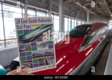 JR East-South Hokkaido Rail Pass. Flexible Six Days for Southern Hokkaido and Kanto and Tohoku areas unlimited rides on limited express of JR lines Stock Photo