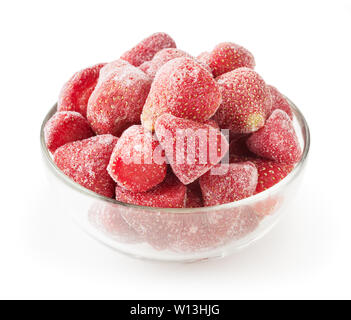 Fzonen strawberries in glass bowl isolated on white background with clipping path Stock Photo