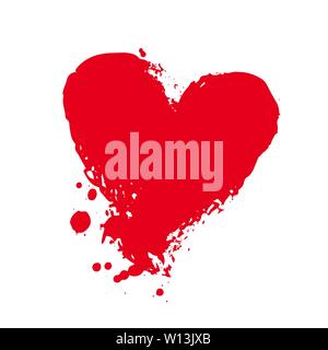 Grunge red heart shape. Textured Valentine Day, romantic, wedding symbol. Heart doodle silhouette. Distressed signs. Love stamps. Vintage design eleme Stock Vector
