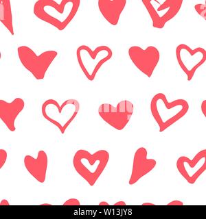 Doodle heart seamless pattern. Valentine Day, romantic, wedding symbols. Background with Heart silhouettes. Love stamps. Vintage design element. Vecto Stock Vector