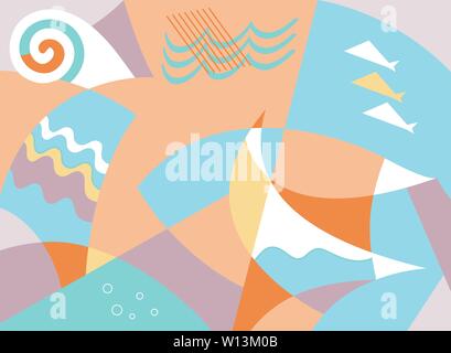 Abstract composition with the sailing in a sea Stock Vector
