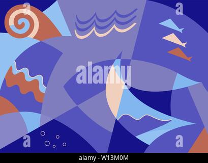 Abstract composition with the sailing in a sea in violet color Stock Vector