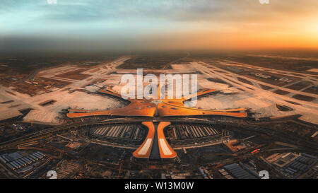 Aerial shot of Beijing Daxing Airport Stock Photo