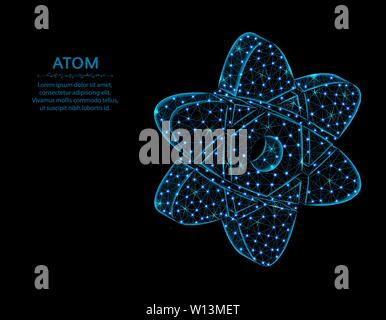 Atom low poly design, Science in polygonal style, chemistry and physics vector illustration on black background Stock Vector