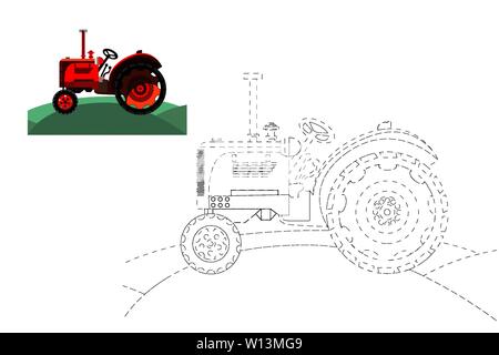 Coloring. Simple educational game for children. Vector illustration of a tractor Stock Vector