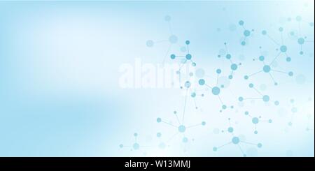 Abstract technology and innovation background with molecular structures and neural network. Molecules DNA and genetic engineering. Technical and scien Stock Vector