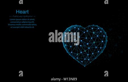 Heart low poly design, love symbol in polygonal style, romance vector illustration on black background Stock Vector