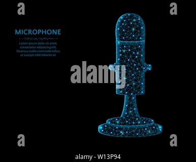 Microphone low poly design, sound recording polygonal vector illustration on black background Stock Vector