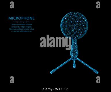 Microphone low poly design, sound recording polygonal vector illustration on black background Stock Vector