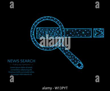 News search low poly design, magnifying glass in polygonal style, vector illustration on black background Stock Vector
