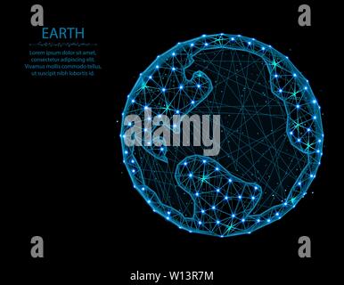 Earth low poly design, Planet in polygonal style, globe vector illustration on black background Stock Vector