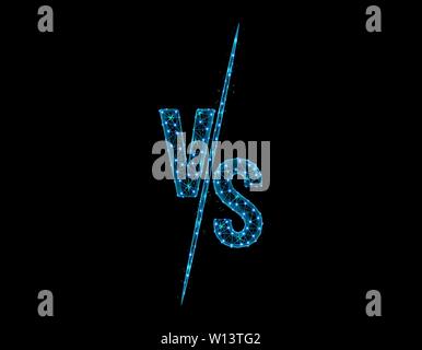 Versus Battle low poly design, Competition vs match game in polygonal style, martial battle vs sport vector illustration on black background Stock Vector