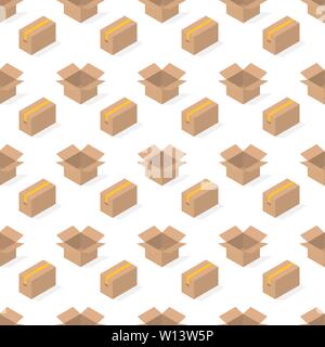 Seamless background from a set of 3D cardboard boxes, vector illustration. Stock Vector
