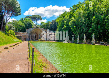 italian archaeological site Villa Adriana or Hadrians Villa in the Serapeo Canapeo or Canopus area pool and temple in Tivoli - Lazio - Italy Stock Photo