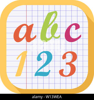 Icon of a class notebook sheet with "abc123" written on it Stock Photo