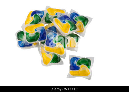 Dishwasher tablet isolated on white background Stock Photo