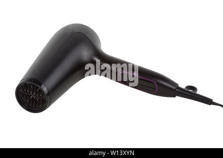 Black hair dryer isolated on white background Stock Photo