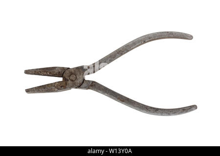 Old metal pliers isolated on white background. Stock Photo