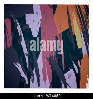 Multi-colored spots and smears of paint on a black background. Stock Photo