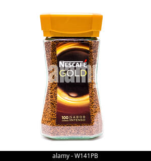 Jar of Nescafe gold product shot on white background Stock Photo