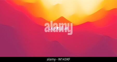 Mountain landscape with a dawn. Sunset. Mountainous terrain. Hills silhouette. Abstract background. Vector illustration. Stock Vector