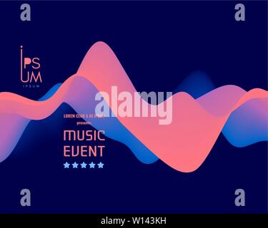 Dance party invitation with date and time details. Music event flyer or banner. 3D wavy background with dynamic effect. Vector illustration. Stock Vector