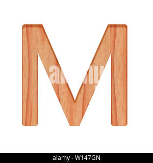 wooden vintage alphabet letter pattern beautiful 3d isolated on white background, capital letter M Stock Photo